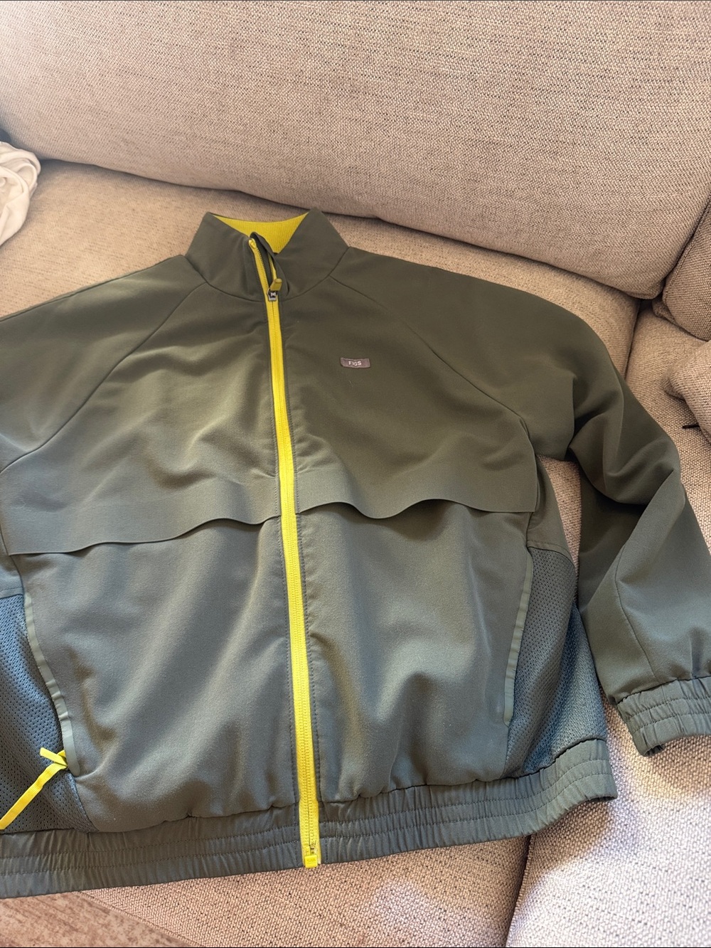 Women’s figs Olive Green Jacket with neon Zip